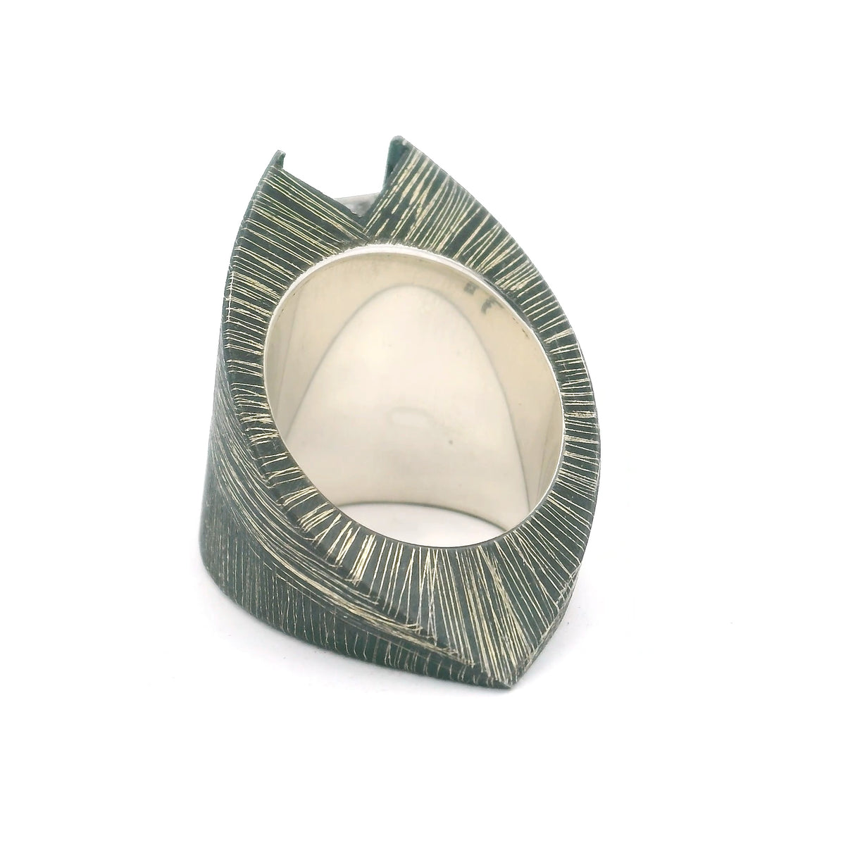 Quartz Rectangle Ring Slot Set in Oxidized 925 Sterling Silver Pointed Band - Channeling