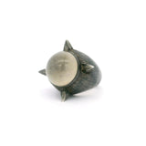 Star Garden Quartz Dome Cabochon Ring Bezel Set on Oxidized 925 Sterling Silver Capsule Band with 4 Spikes - 4 Directions
