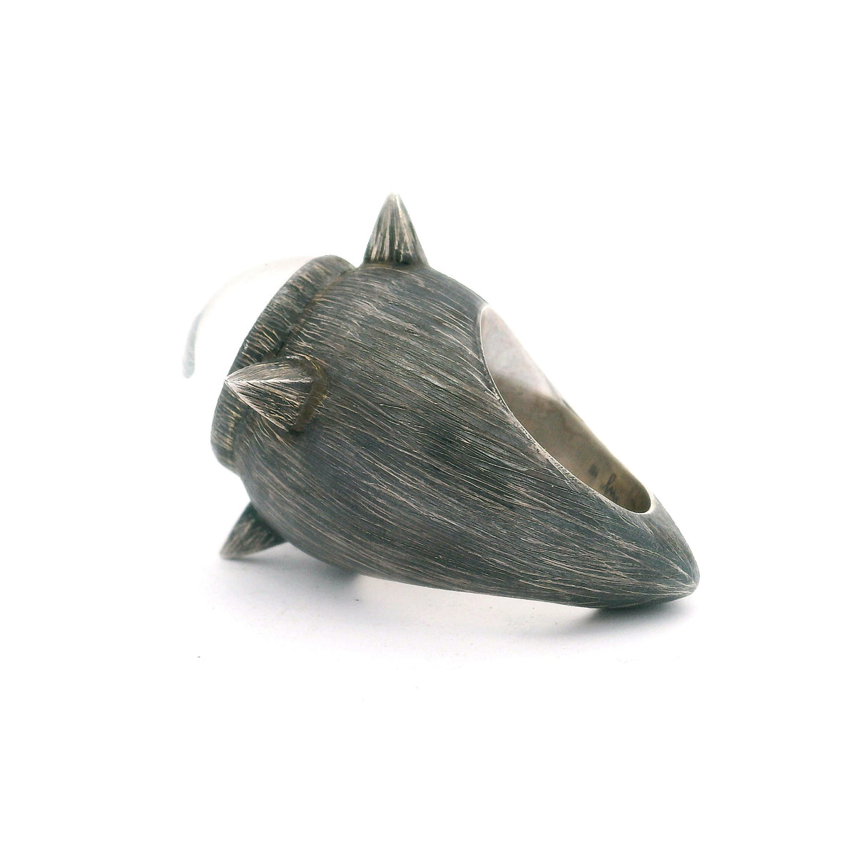 Star Garden Quartz Dome Cabochon Ring Bezel Set on Oxidized 925 Sterling Silver Capsule Band with 4 Spikes - 4 Directions