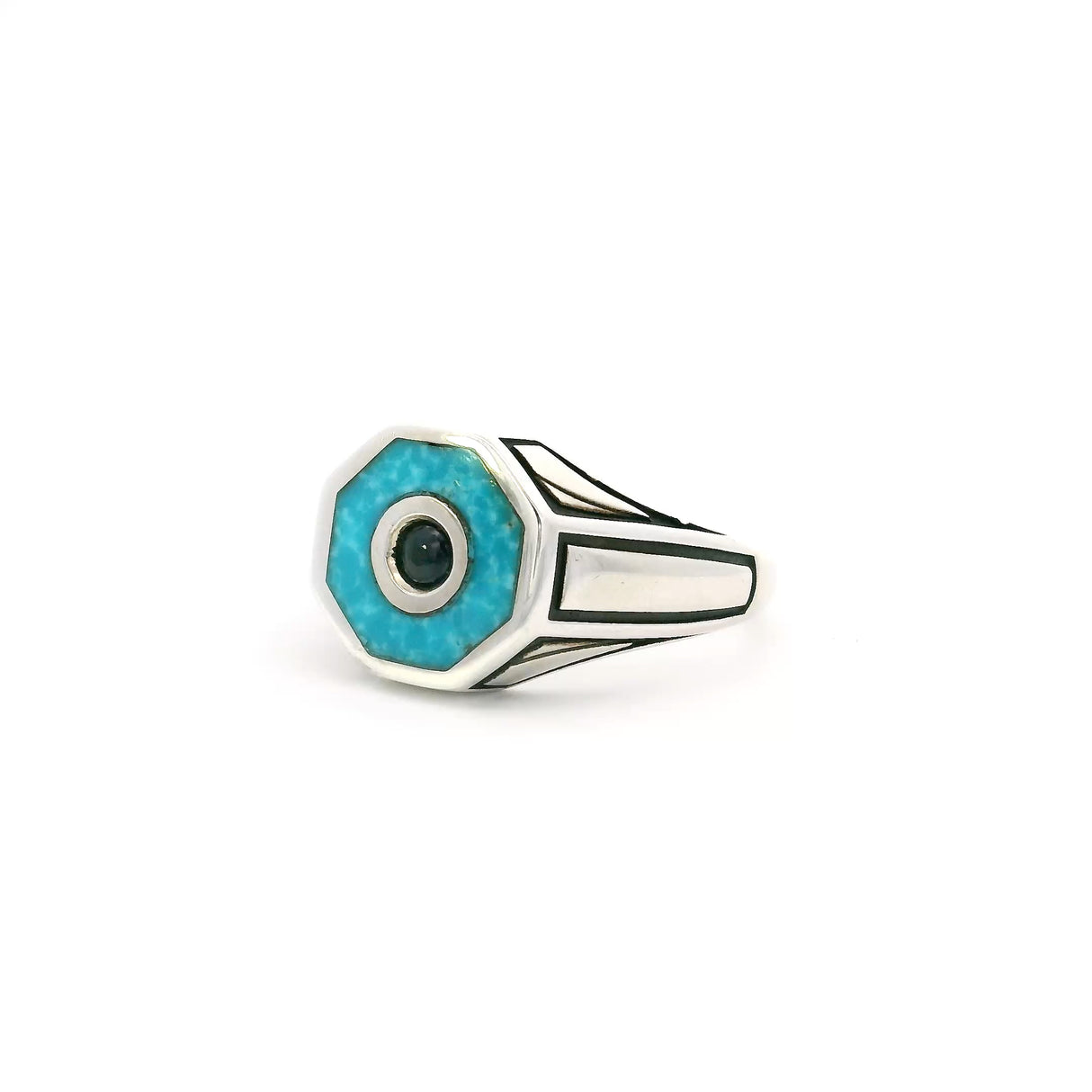 Turquoise & Blue Sapphire In Eye Of Universe Ring Sz10