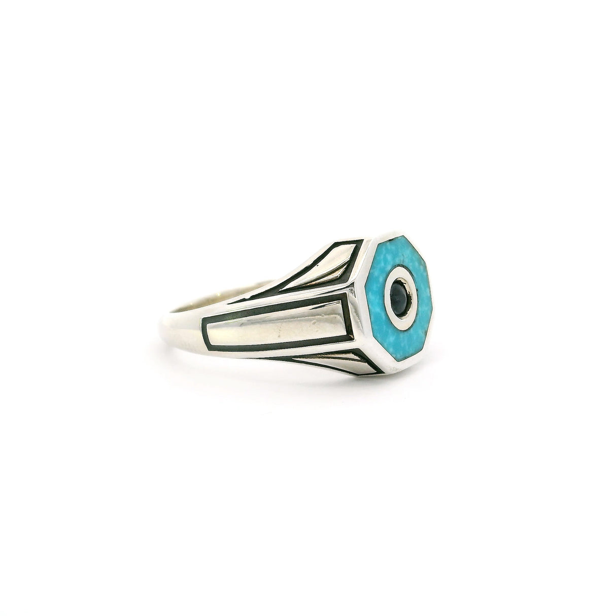 Turquoise & Blue Sapphire In Eye Of Universe Ring Sz10