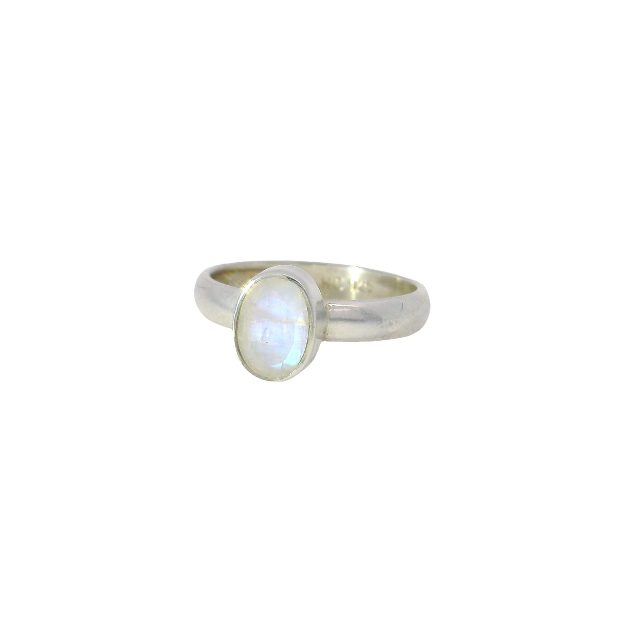 Rainbow Moonstone Ring - Faceted Oval with Simple 925 Sterling Silver Bezel sz5