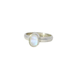Rainbow Moonstone Ring - Faceted Oval with Simple 925 Sterling Silver Bezel sz5