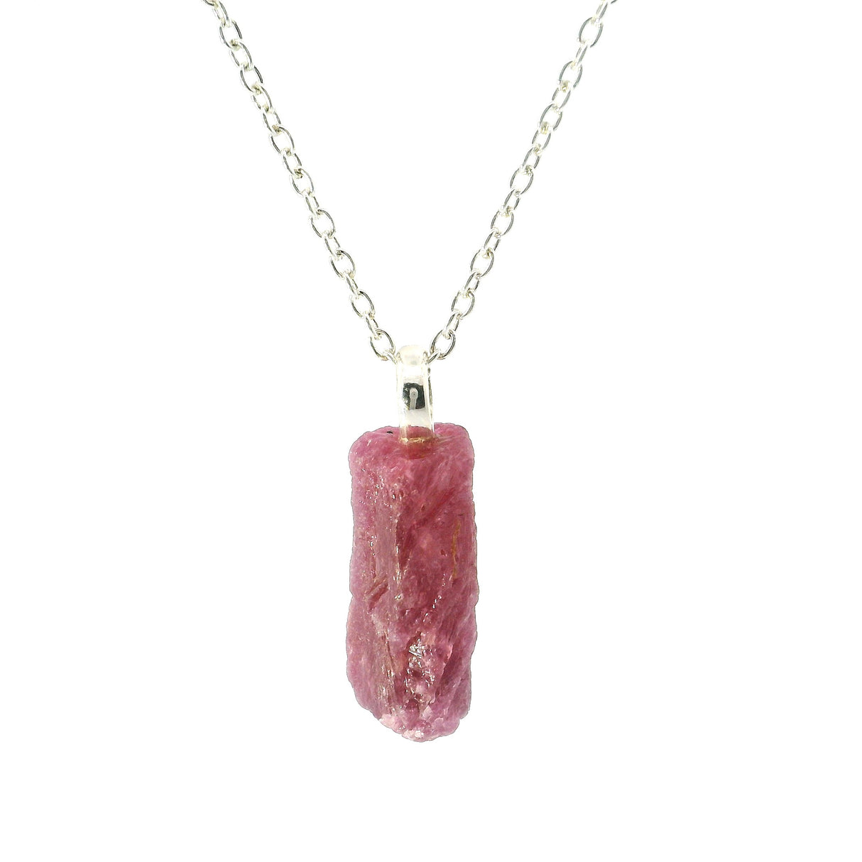 Raw Ruby Freeform Necklace with Drilled Bail in 925 Sterling Silver