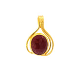 Faceted Ruby Oval Pendant Bezel Set with Gold Overlay in Swirl with Included Bail over 925 Sterling Silver