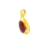 Faceted Ruby Oval Pendant Bezel Set with Gold Overlay in Swirl with Included Bail over 925 Sterling Silver
