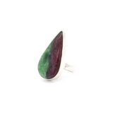 Bague Rubis Zoïsite - Cabochon Poire Étroite Avec Sertissage Argent Simple Taille 5