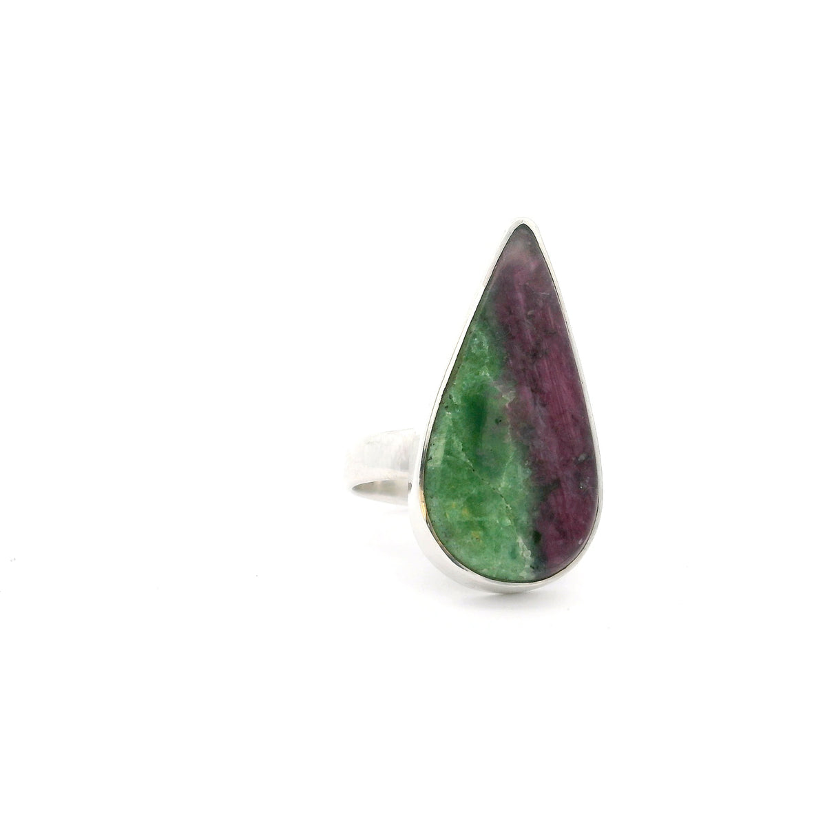 Bague Rubis Zoïsite - Cabochon Poire Étroite Avec Sertissage Argent Simple Taille 5