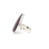 Bague Rubis Zoïsite - Cabochon Poire Étroite Avec Sertissage Argent Simple Taille 5