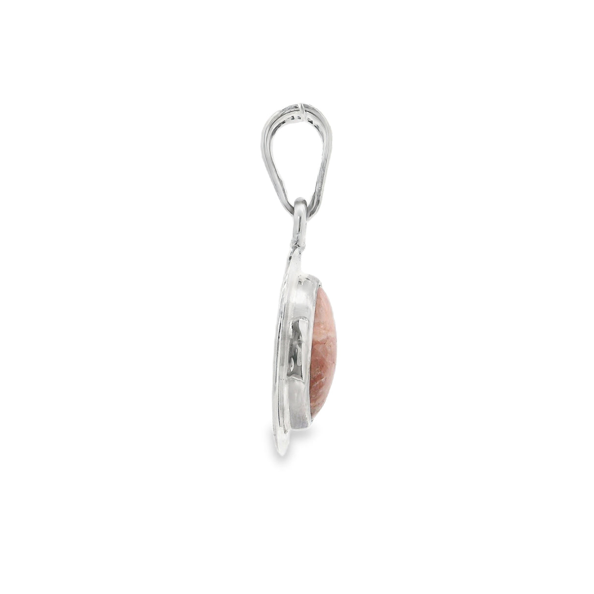 Rhodochrosite Pendant - Oval Cabochon With Silver Bezel Edge