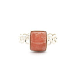 Rhodochrosite Rectangle Ring with Mini-Spirals Band Bezel Set in 925 Sterling Silver sz9