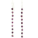 Rhodolite Garnet Dangle Earrings - 9 Dangling Faceted Rounds - Prong Set