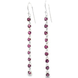 Rhodolite Garnet Dangle Earrings - 9 Dangling Faceted Rounds - Prong Set