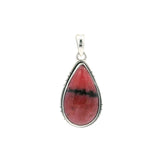 Rhodonite Cabochon Pendant - Teardrop Bezel with Silver Detail Bezel