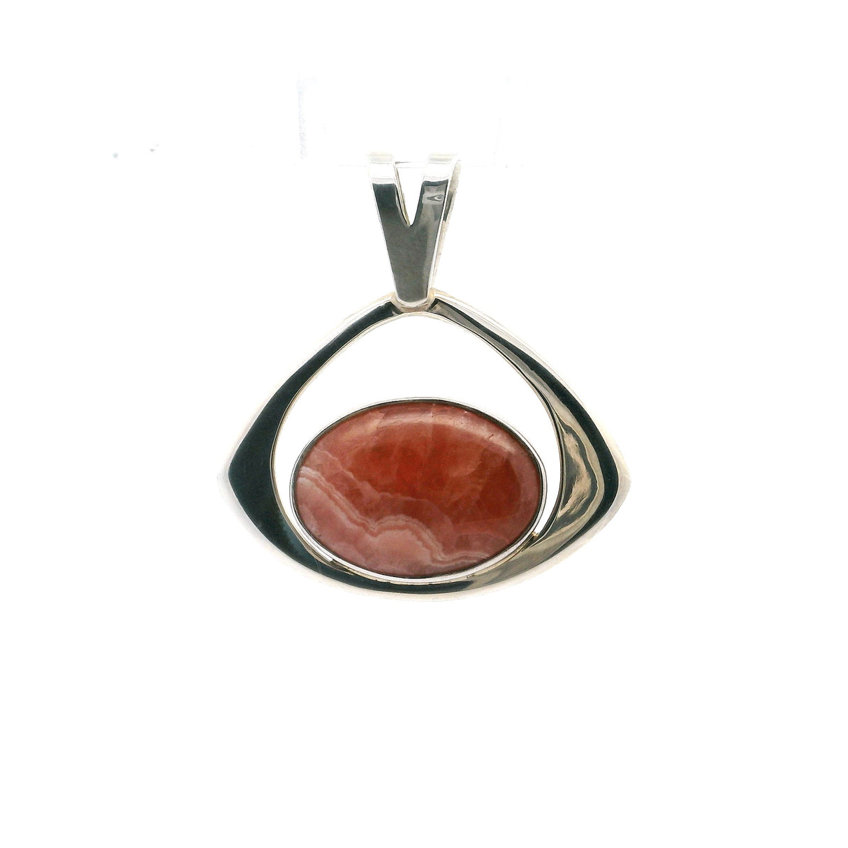 Rhodochrosite Pendant - Oval Set East-West in Silver Eye
