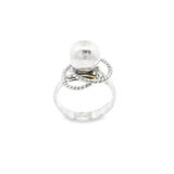 Sterling silver bead ring featuring two rope surrounds, adjustable size, with a polished finish.