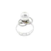Sterling silver bead ring featuring two rope surrounds, adjustable size, with a polished finish.