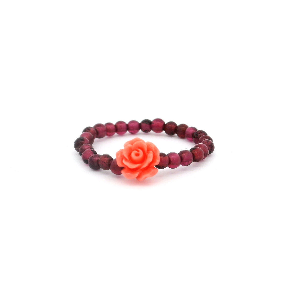 Pink Opal Rose Ring with Garnet 2mm Rounds as Band
