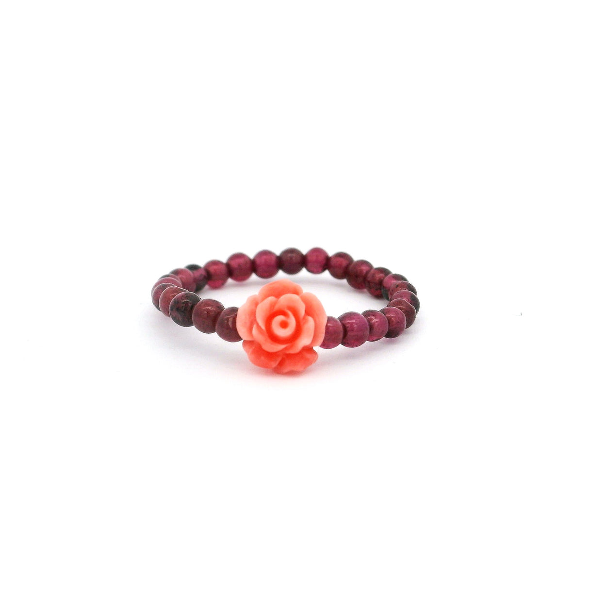 Pink Opal Rose Ring with Garnet 2mm Rounds as Band