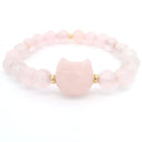 Cat Face Carved Bead & 8mm Rounds Beaded Bracelet with Gold Spacers