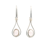 Rose Quartz Oval Dangle Earrings Bezel Set in Vase Setting of 925 Sterling Silver