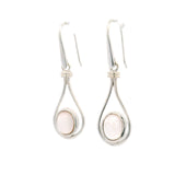 Rose Quartz Oval Dangle Earrings Bezel Set in Vase Setting of 925 Sterling Silver