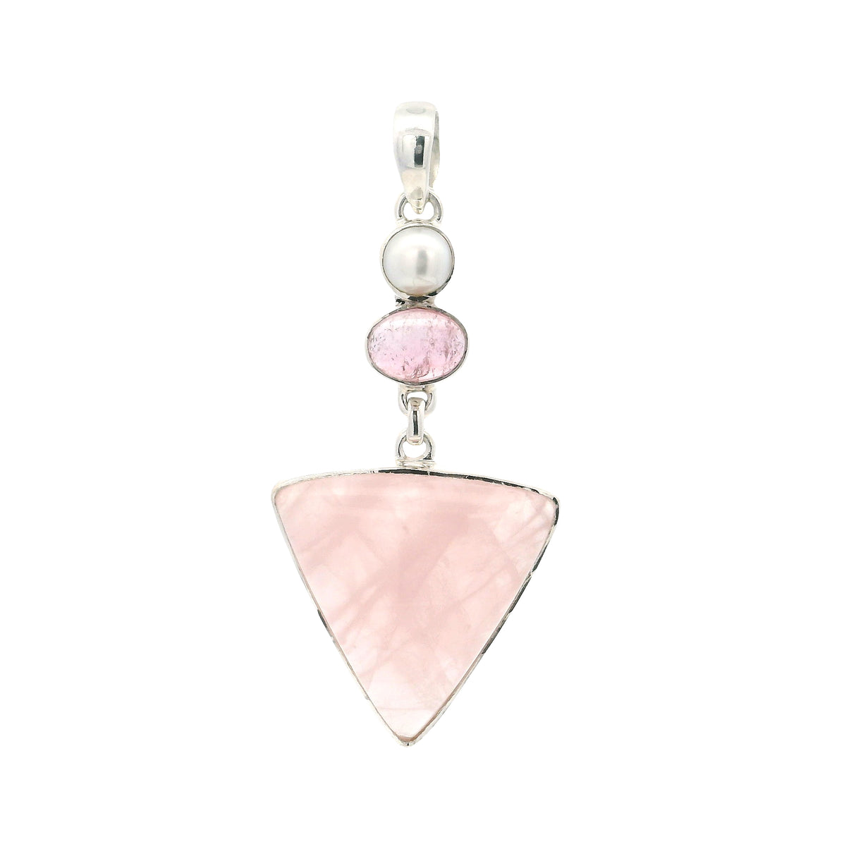 Rose Quartz Cabochon Pendant with Pearl & Pink Tourmaline