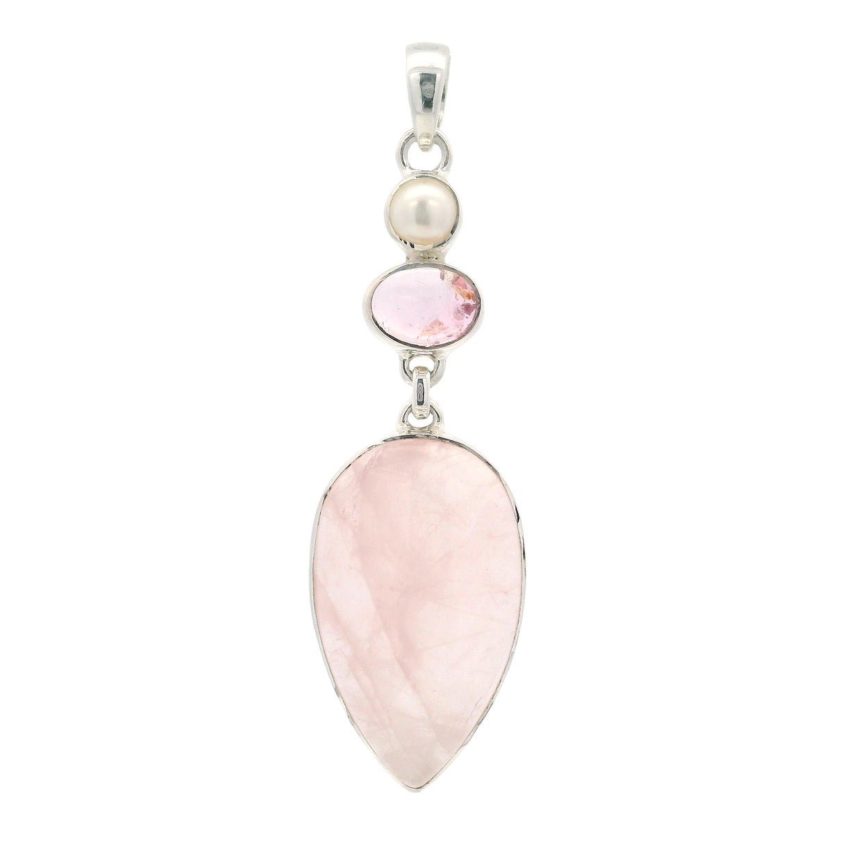 Rose Quartz Cabochon Pendant with Pearl & Pink Tourmaline