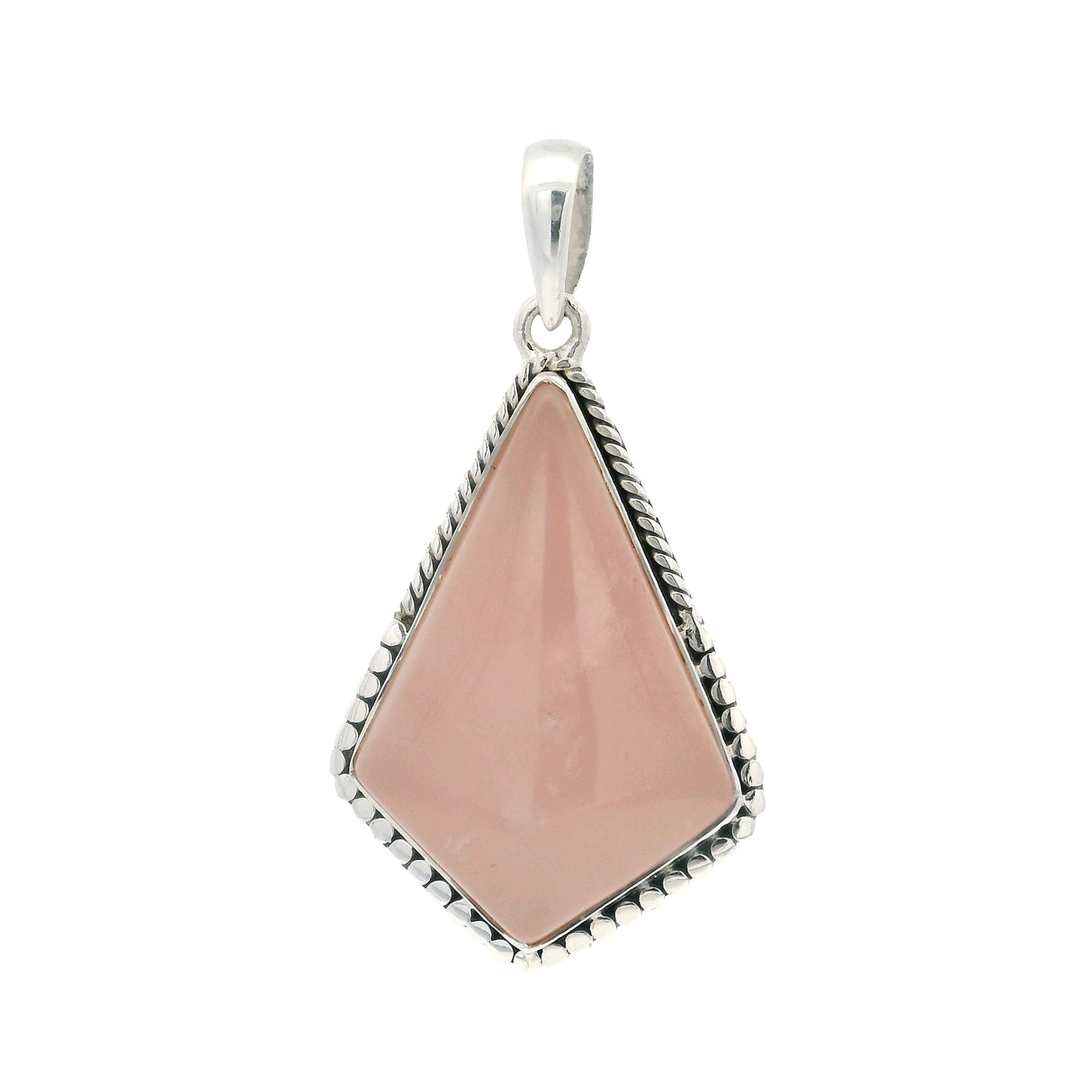Rose Quartz Cabochon Rope Bezel Set Pendant