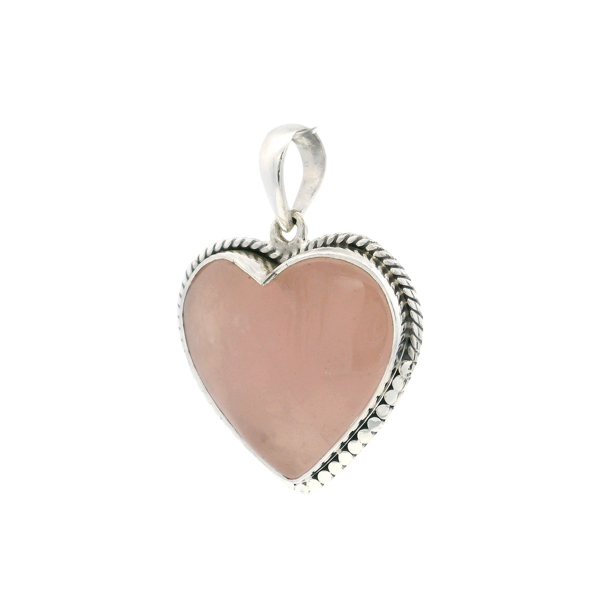 Rose Quartz Cabochon Rope Bezel Set Pendant