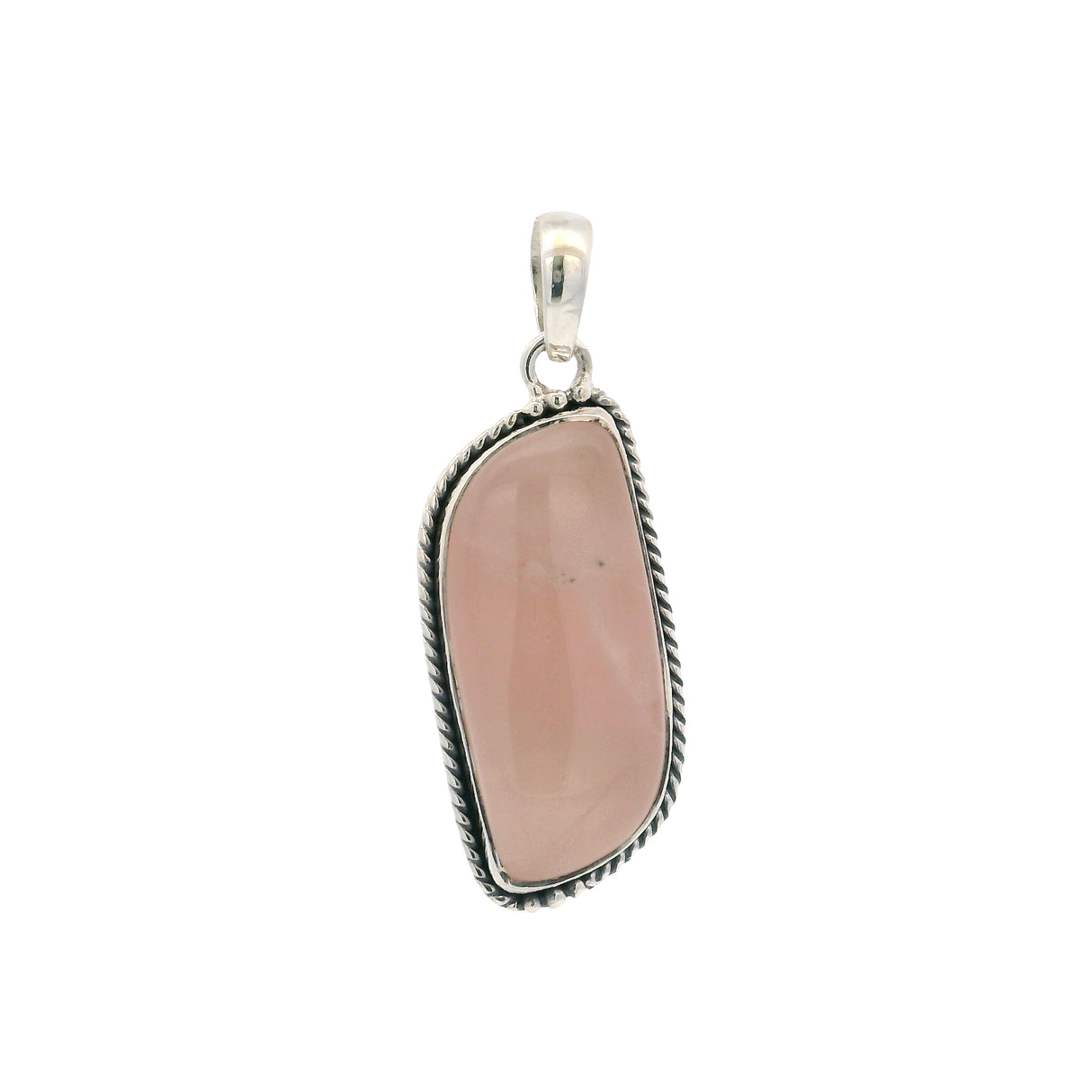 Rose Quartz Cabochon Rope Bezel Set Pendant