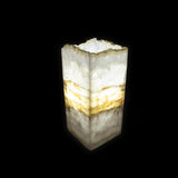 Luminaire carré ouvert en onyx de Tehuacan vert et orange de 35,5 cm