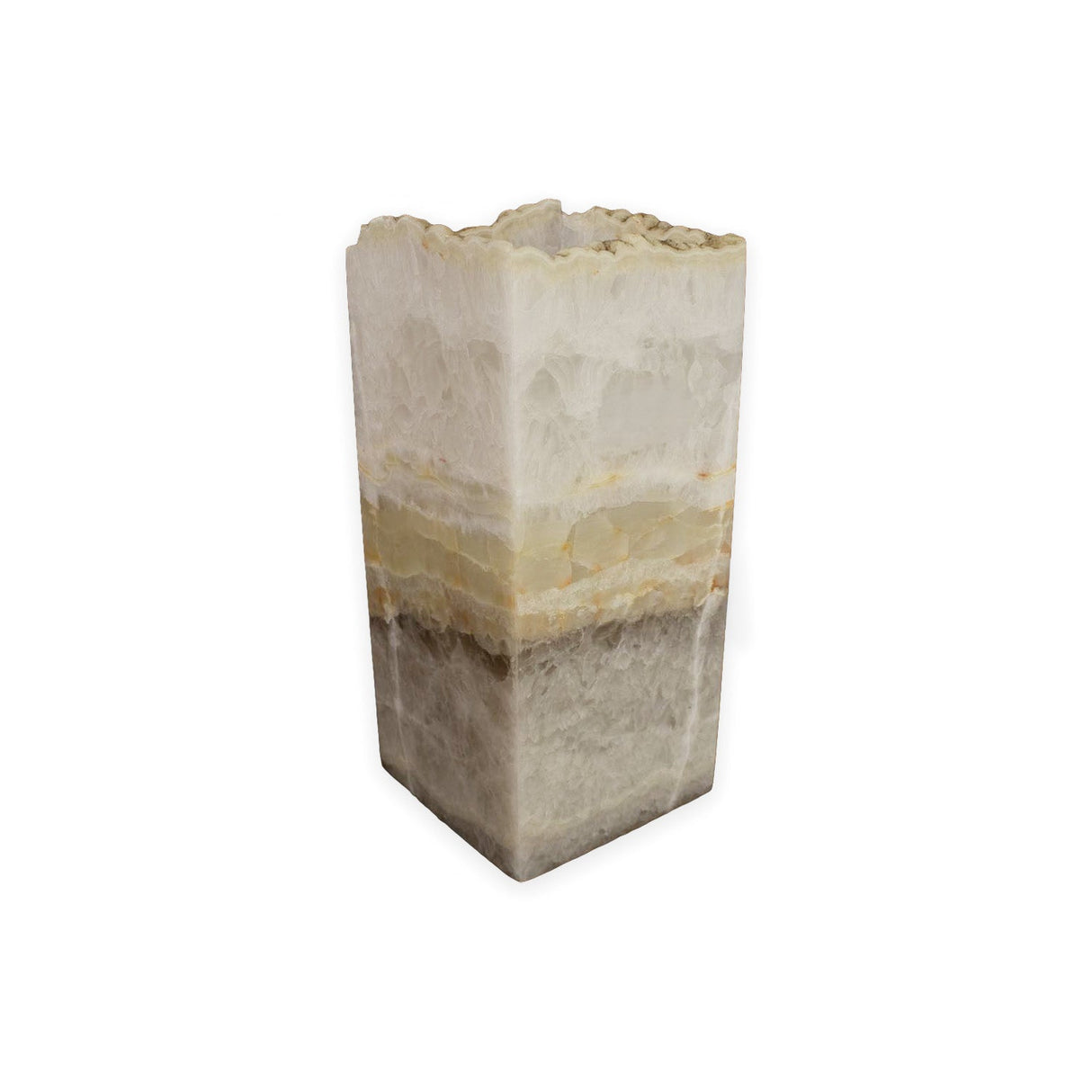 Luminaire carré ouvert en onyx de Tehuacan vert et orange de 35,5 cm