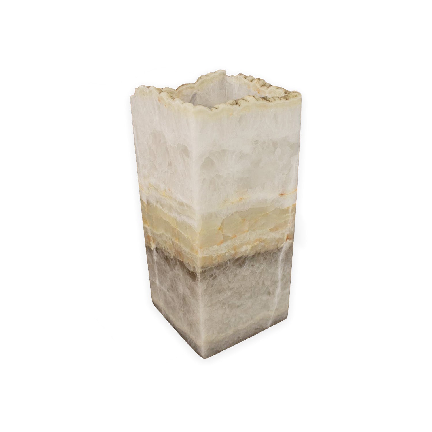 Luminaire carré ouvert en onyx de Tehuacan vert et orange de 35,5 cm