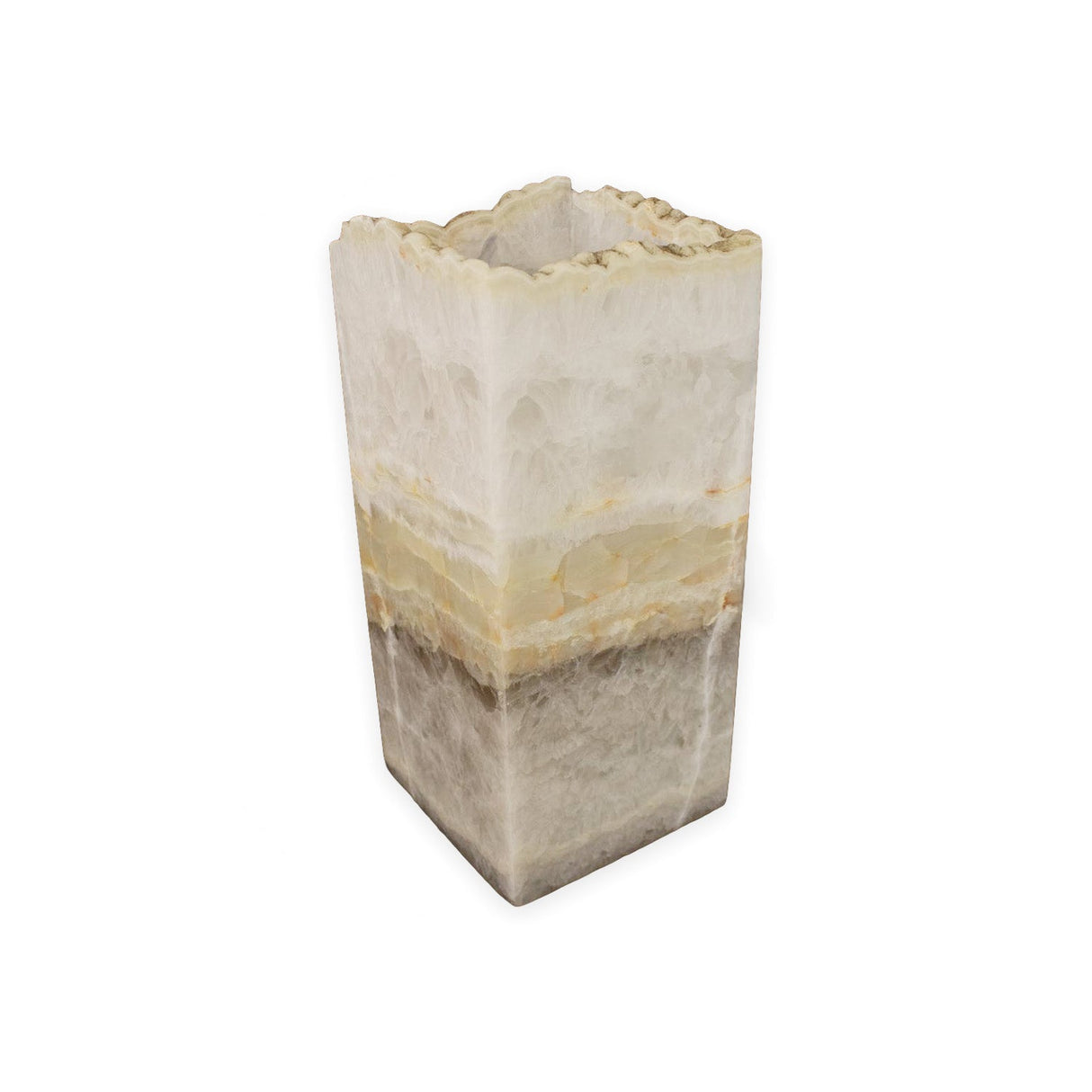 Luminaire carré ouvert en onyx de Tehuacan vert et orange de 35,5 cm