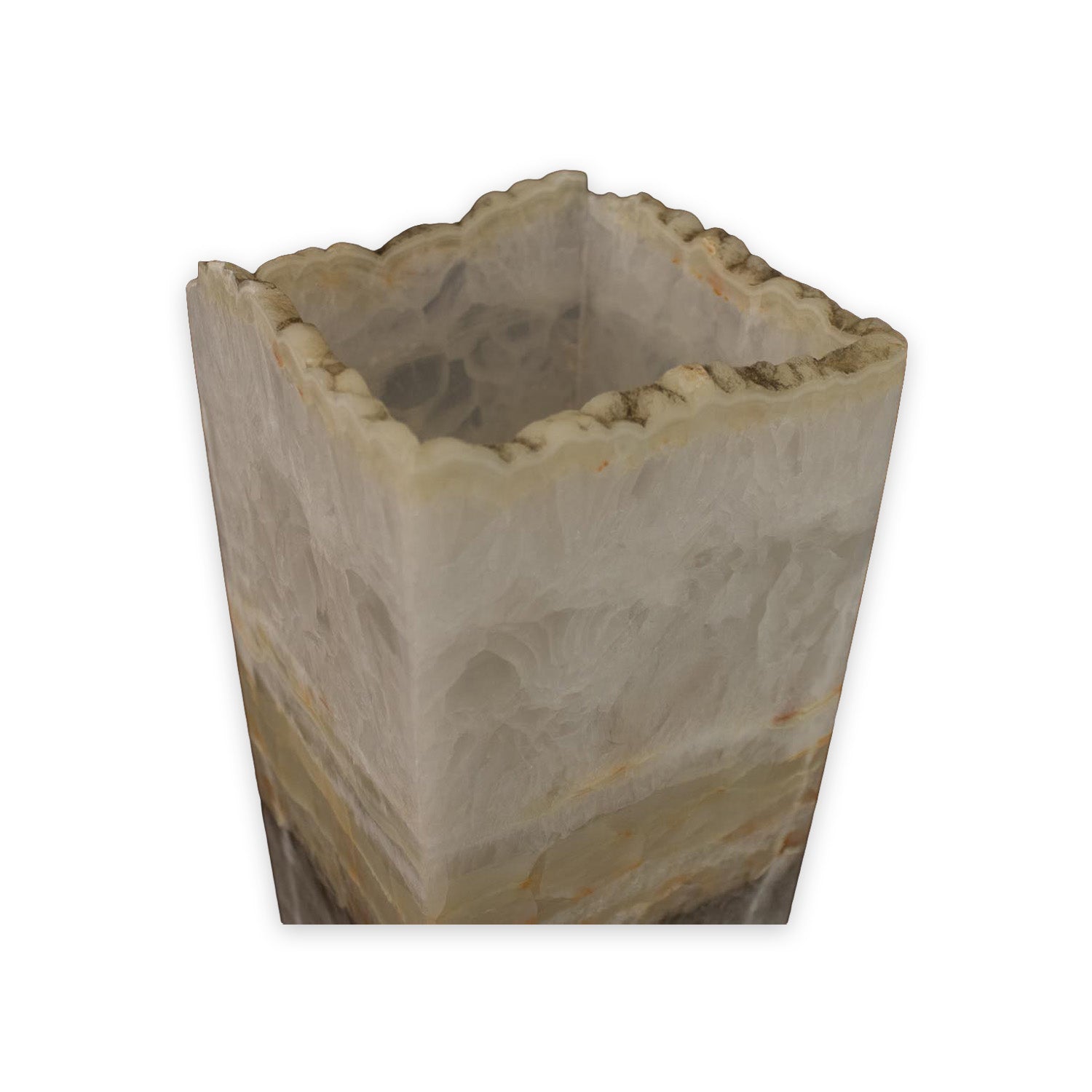 Luminaire carré ouvert en onyx de Tehuacan vert et orange de 35,5 cm