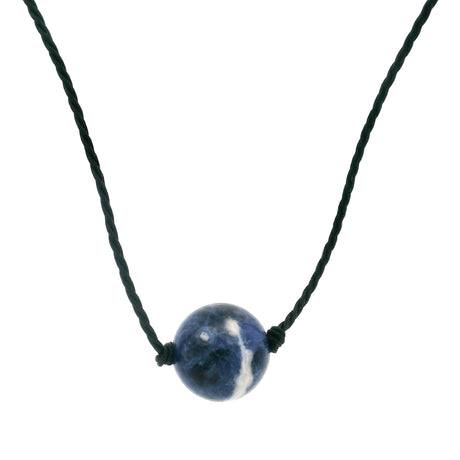 Sodalite 10mm round bead with white veining on a black cord choker