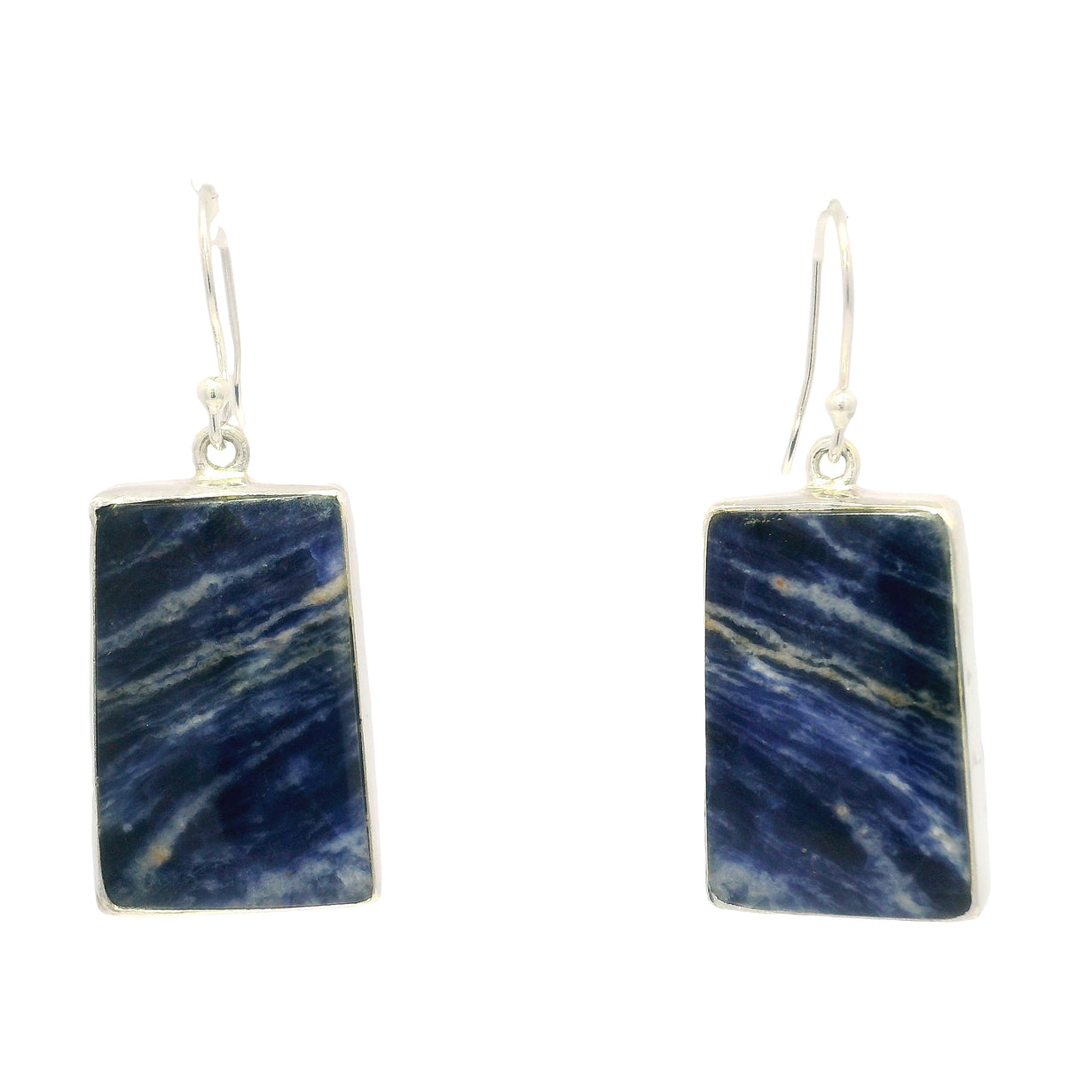 Sodalite Cabochon Dangle Earrings set in Simple Silver Bezel