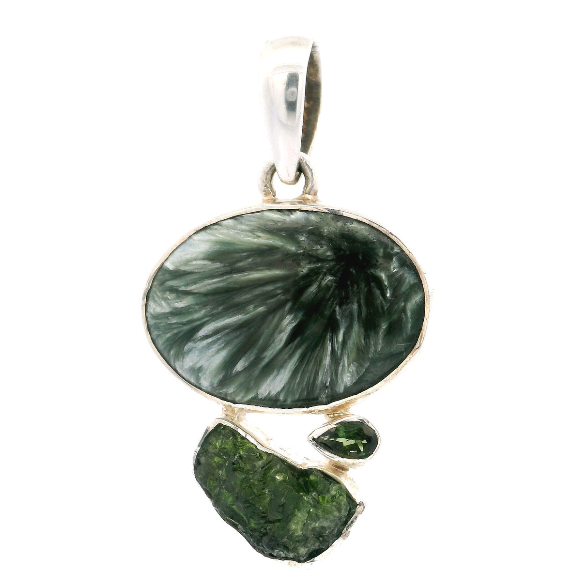 Seraphinite Pendant -Oval With Chrome Diopside & Tourmaline