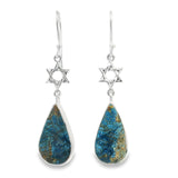 Shattuckite Chrysocolla Flat Cabochon Dangle Earrings in Simple Silver Bezel