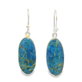 Shattuckite Chrysocolla Flat Cabochon Dangle Earrings in Simple Silver Bezel