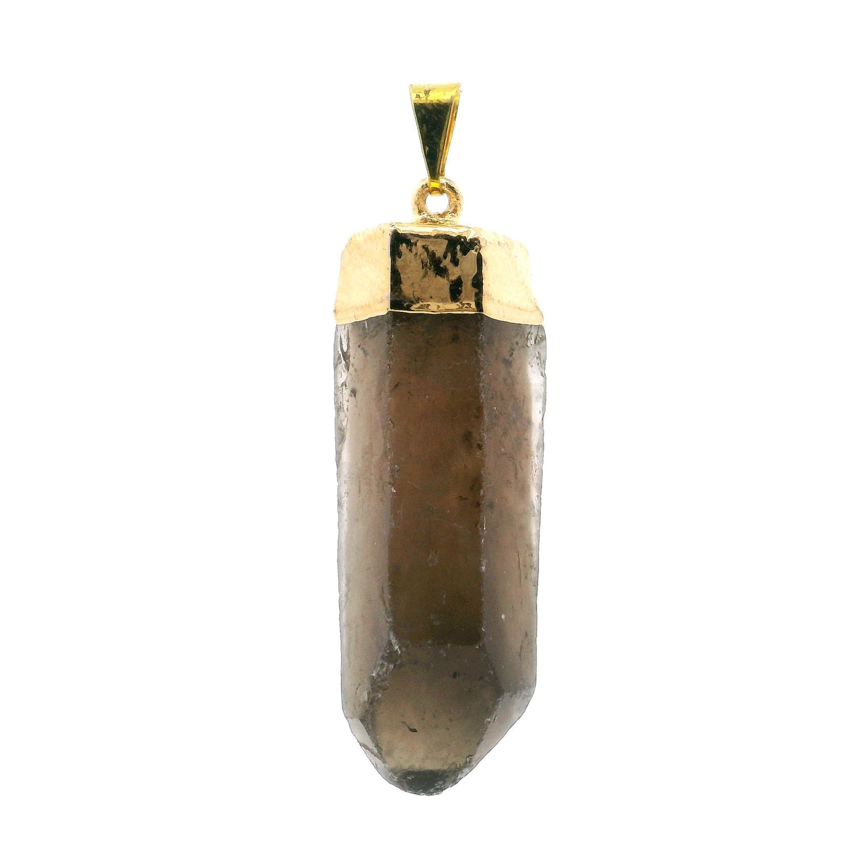 Smoky Quartz Point Pendant with Plated Gold Cap