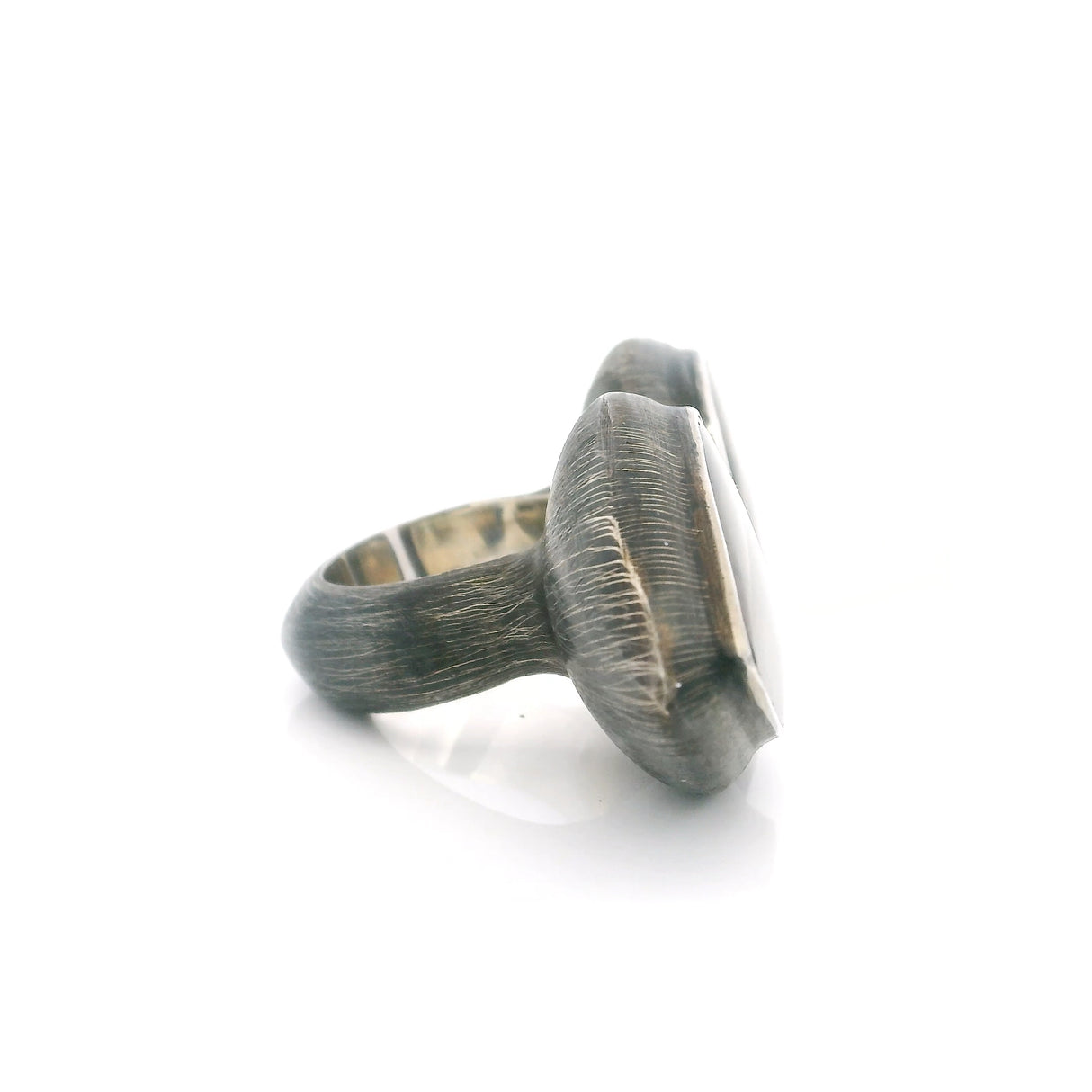 Smoky Quartz Ring with Oval & Pear Duo Bezel Set Set East-West on Oxidized 925 Sterling Silver Design - Double Trouble-