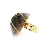 Smoky Quartz Crystal Cluster Ring - Gold Overlay Brass