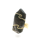Smoky Quartz Crystal Cluster Ring - Gold Overlay Brass