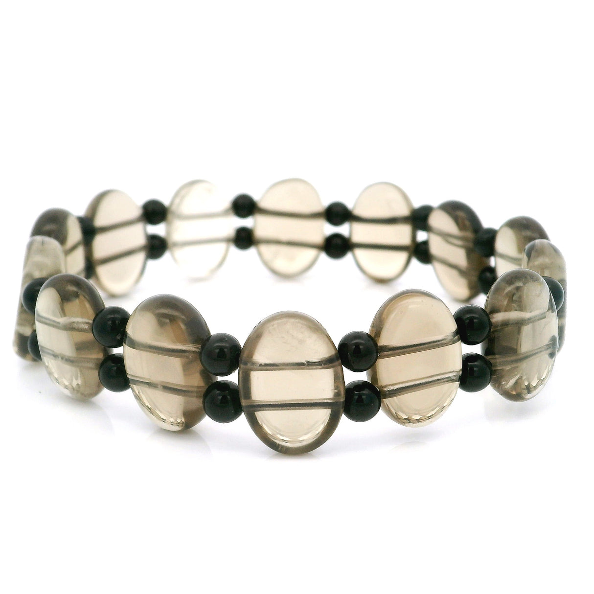 Smoky Quartz Beaded Bracelet - Double Stranded with 4mm Obsidian Spacers