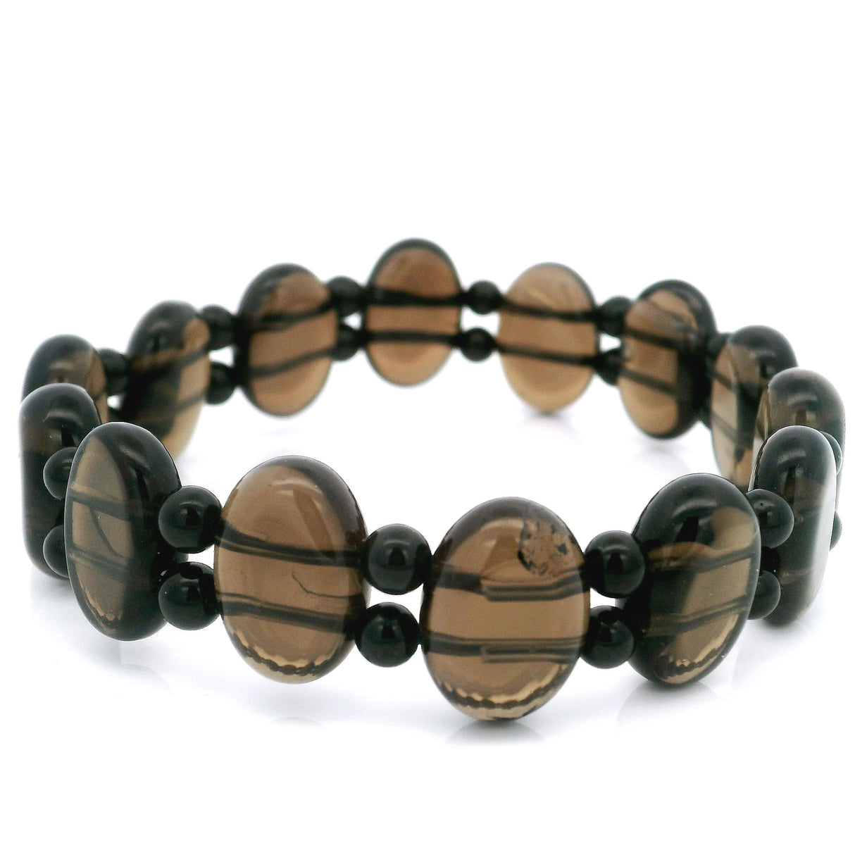 Smoky Quartz Beaded Bracelet - Double Stranded with 4mm Obsidian Spacers