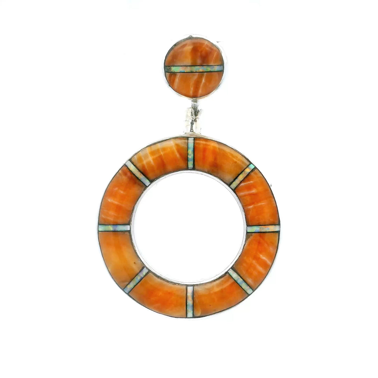 Spiny Oyster Pendant 2-Sided Cutout Circle With Turquoise Inlay & Round Inlaid Bail