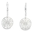 Sterling silver Sri Yantra sacred geometry dangle earrings with openwork triangle mandala on chains