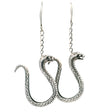 Cobra snake dangle earrings in sterling silver with detailed scale texture and raised hoods